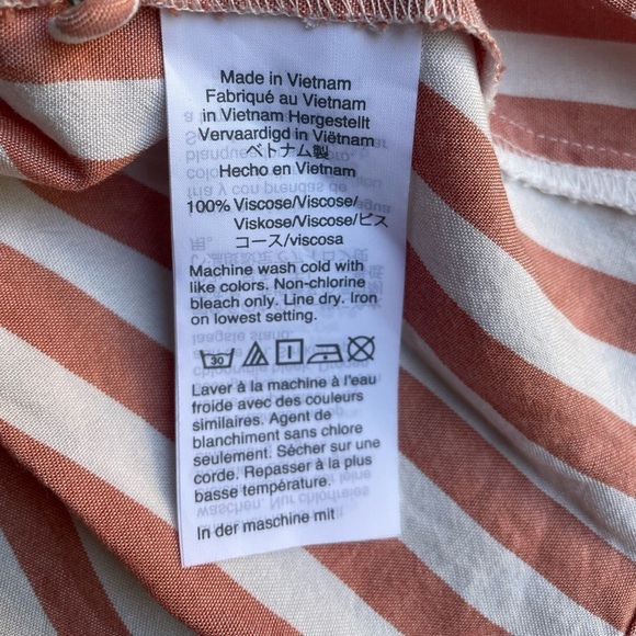 Madewell Women’s V-Neck Top Peplum Popover In Stripe In Dried Coral Color SZ XXS - Picture 8 of 10